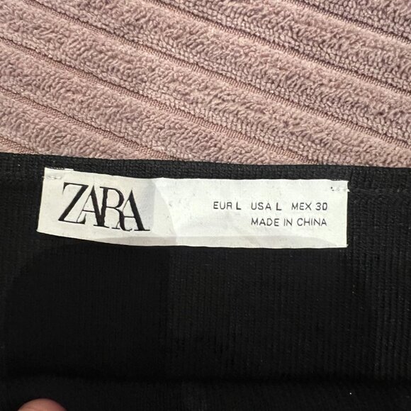 ZARA Combination Polka Dot Sheer Sleeve Knit Crop Black Ribbed Top | Size L - Picture 5 of 6